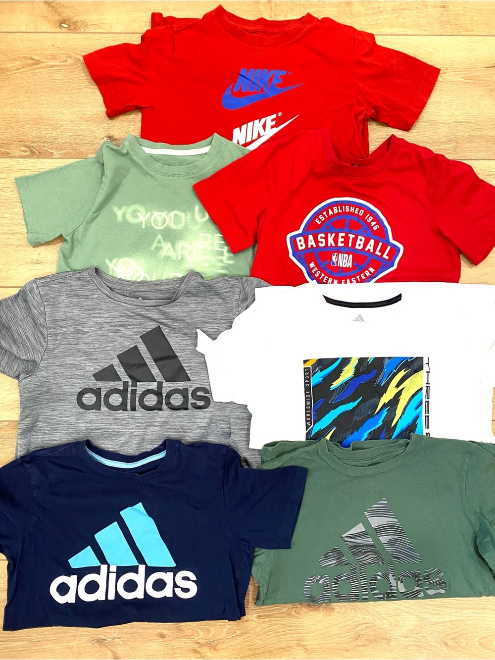 Lot Of 6 Boy’s Size M T-Shirts Athletic Graphic Short Sleeve Tees Adidas Nike